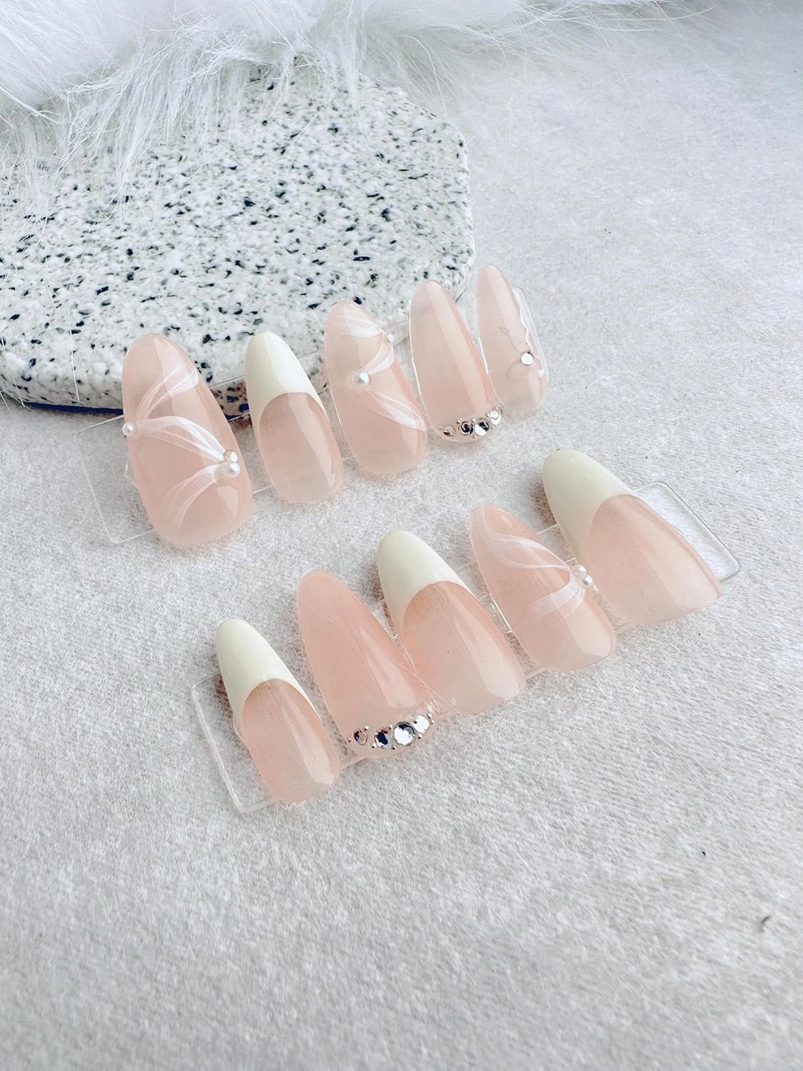 Handmade Press on Nails - Vividvibe Long Oval Pink ballet girl series French ribbon.Re-usable and Eco-friendly,Come with Glue Tabs,10 pcs (Pink, S),Ballerina bliss