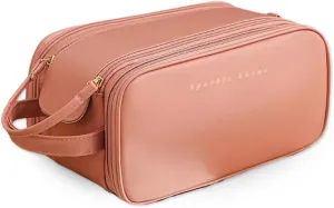 Hanging Travel Makeup Bag Organizer for Women & Men - Waterproof Pouch for Toiletries, Cosmetics, Beauty, Jewelry & Skin Care with Handle (In Pink)