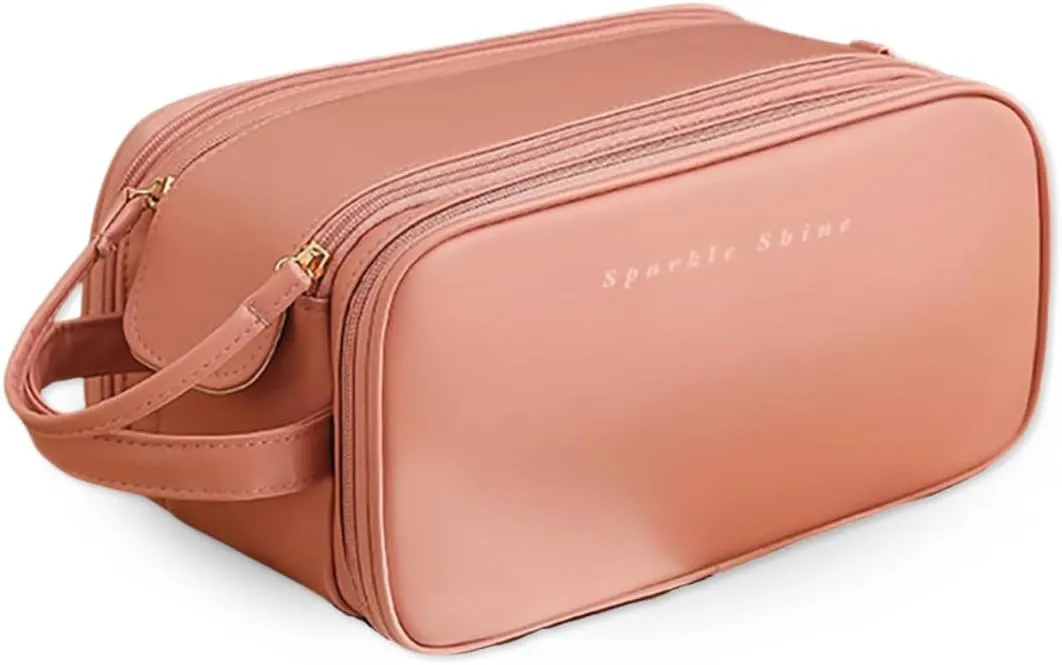 Hanging Travel Makeup Bag Organizer for Women & Men - Waterproof Pouch for Toiletries, Cosmetics, Beauty, Jewelry & Skin Care with Handle (In Pink)