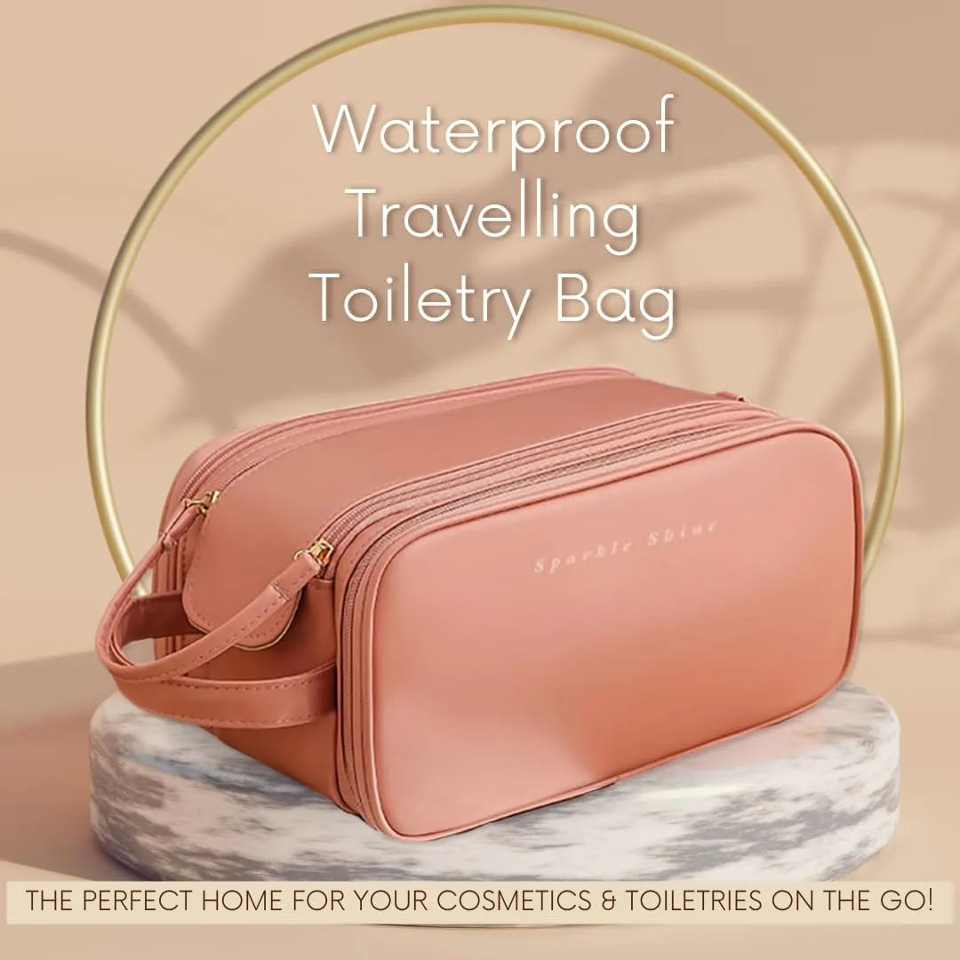 Hanging Travel Makeup Bag Organizer for Women & Men - Waterproof Pouch for Toiletries, Cosmetics, Beauty, Jewelry & Skin Care with Handle (In Pink)