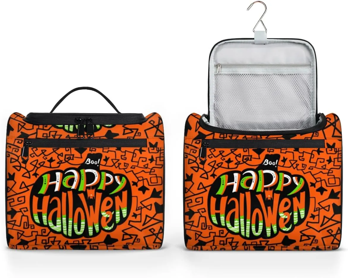 Happy Halloween Topic Hanging Toiletry Bag for Men Women Travel Cosmetic Makeup Organizer Bag Water Resistant Large Portable Wash Case for Accessories, Toiletries, Cosmetics