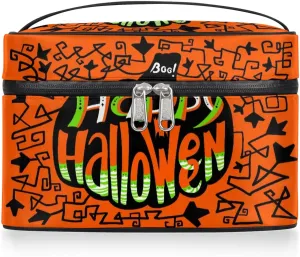 Happy Halloween Topic Makeup Bag Small Cosmetic Bag for Women Travel Makeup Case Organizer Portable Zipper Make Up Brush Bag Cute Toiletry Bag Storage Bags with Handle
