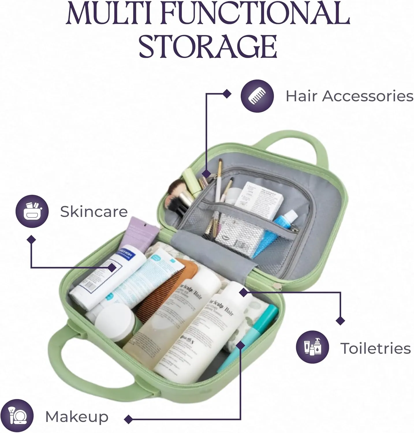 Hard Shell Travel Cosmetic Case, 12 Inch Hardshell Suitcase Mini Toiletry Bag, Luggage Beauty Case with Strap Mint Green