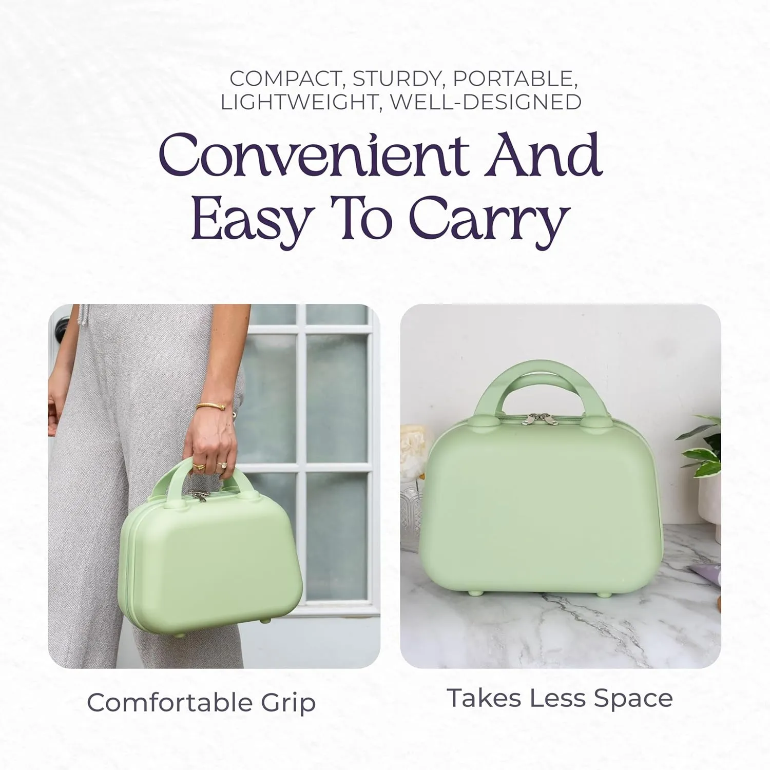 Hard Shell Travel Cosmetic Case, 12 Inch Hardshell Suitcase Mini Toiletry Bag, Luggage Beauty Case with Strap Mint Green