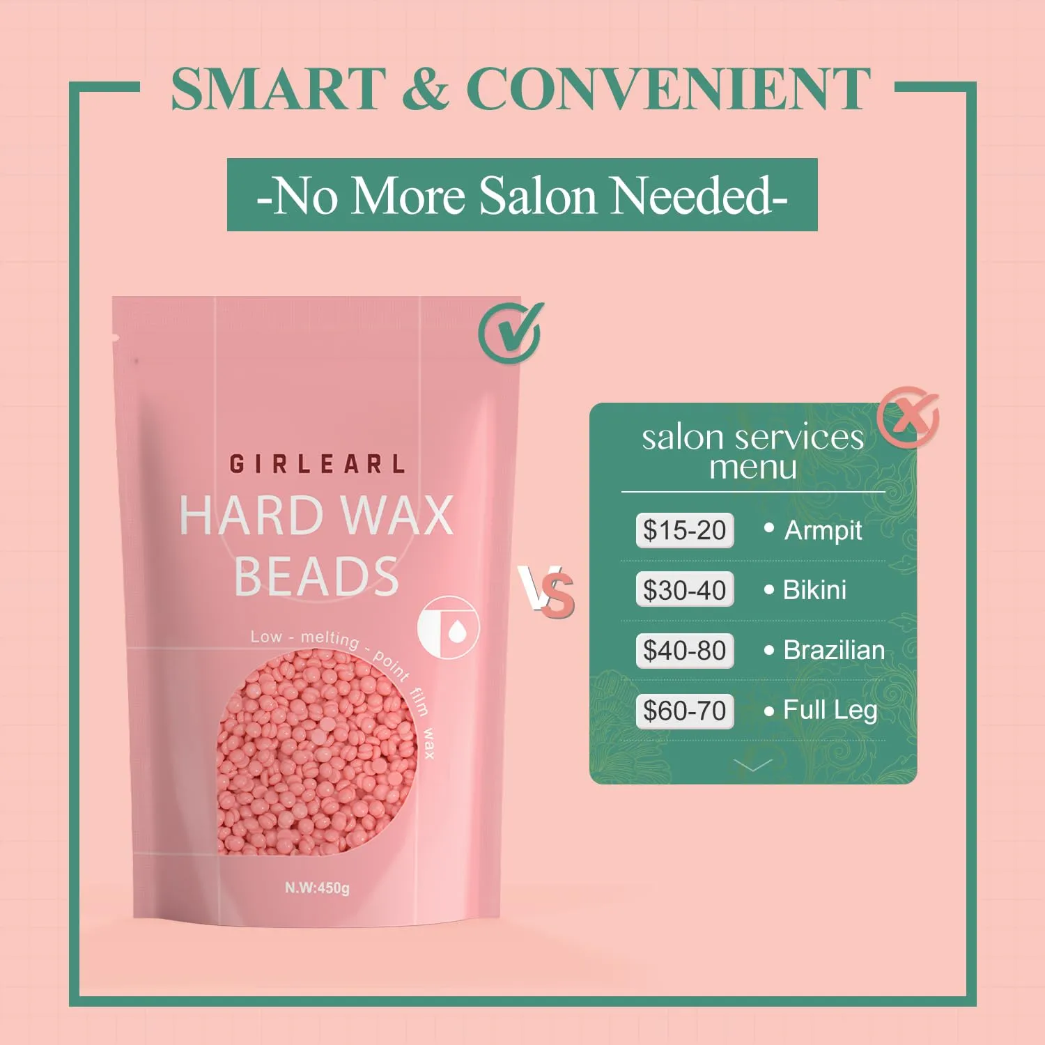 Hard Wax Beads, 1lb Wax Beans for Hair Removal Sensitive Skin with Rose Formula, Perfect for Full Body, Facial, Brazilian Bikini, and Legs at Home Wax Refill for Women Men (pink)