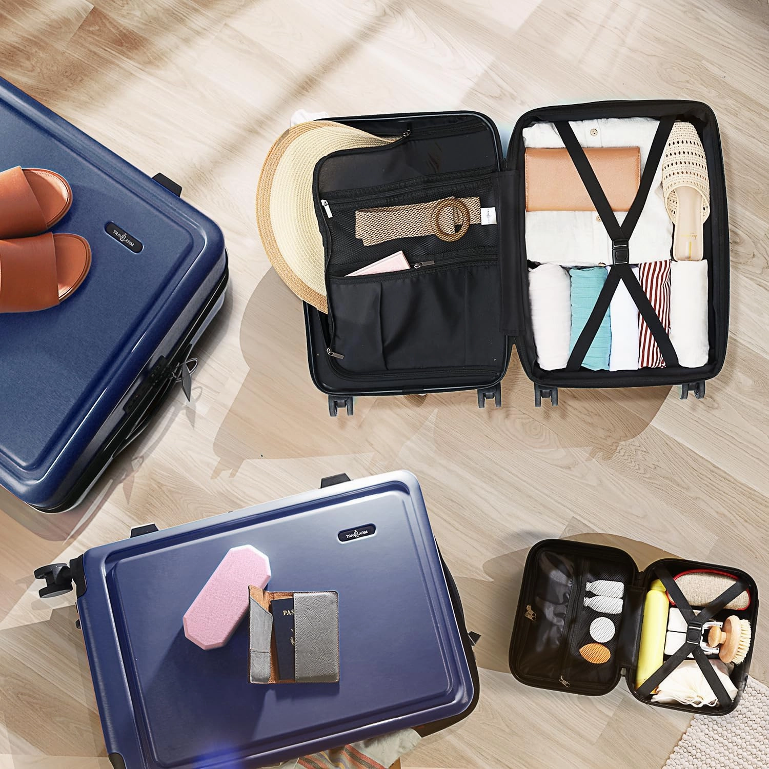 Hard Shell Luggage Sets with Spinner Wheels 4 Piece, Expandable Large Suitcases with TSA Lock, Travel Large Suitcase Set, Navy Luggage Set