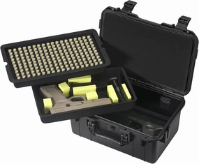 Hard Shell Waterproof & Shock Proof with TSA 9mm Gun Case, With DIY-customizable pre-cut foam inserts,3 Layers of Removable Trays, Stores two pistol and 180 9mm ammo(Case Only)