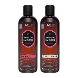 HASK Keratin Smoothing Shampoo   Conditioner Set for All Hair Types, Color Safe, Gluten-Free, Sulfate-Free, Paraben-Free, Cruelty-Free - 1 Shampoo and 1 Conditioner