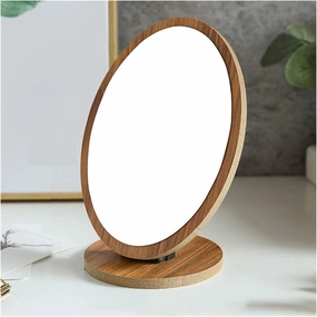 HaveFun Tabletop Mirror HD Wood Desktop Makeup Mirror Small Vanity Mirror Female Dressing Mirror Beauty Mirror Student Dormitory Desktop Mirror Cosmetic Mirror (Color : B)