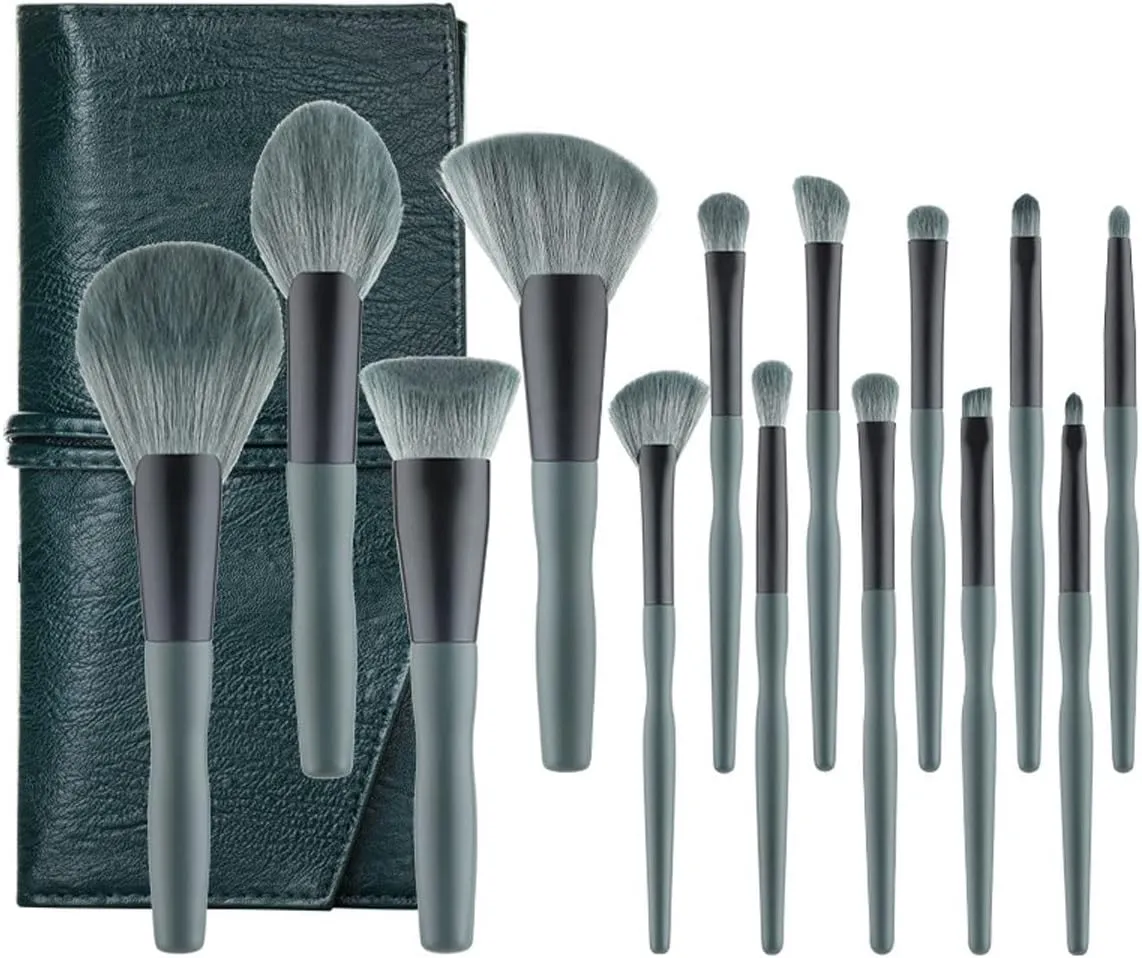 HAYNAH Marycan 14Pcs Soft Makeup Brush Set Green Makeup Foundation Powder Blush Eyeshadow Lip Gloss Makeup Brush Kit