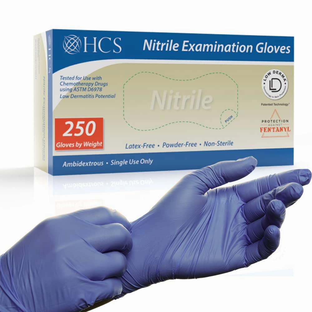HCS Nitrile Gloves - (250/Box) Medical Gloves Disposable - Latex-Free Rubber Glove - Disposable Glove for Sensitive Skin - Fentanyl & Chemo Protection - 4 Mil Nitrile Exam, Large