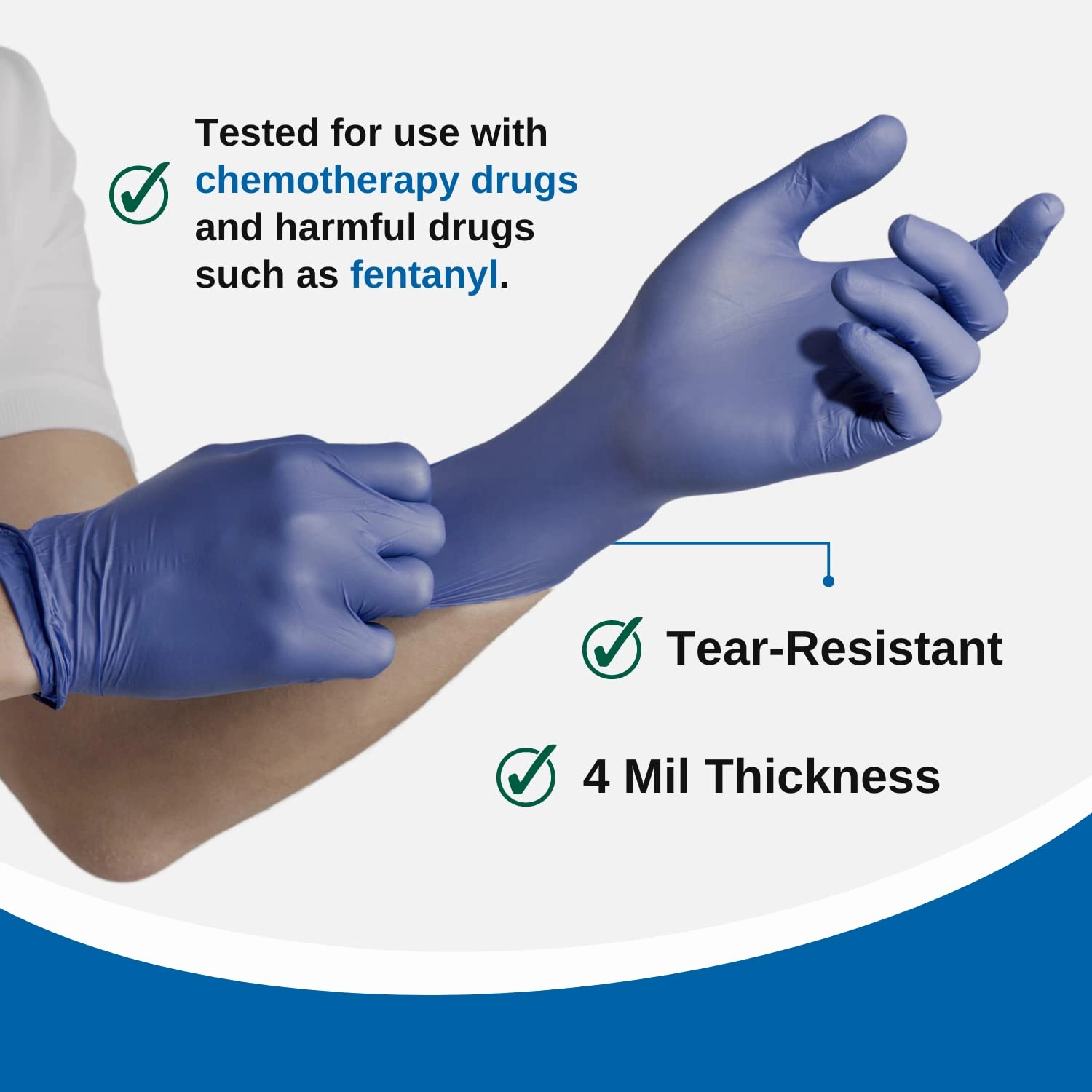 HCS Nitrile Gloves - (250/Box) Medical Gloves Disposable - Latex-Free Rubber Glove - Disposable Glove for Sensitive Skin - Fentanyl & Chemo Protection - 4 Mil Nitrile Exam, Large