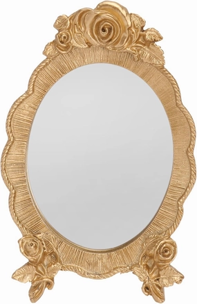 HEALLILY Vintage Antique Gold Resin Frame Makeup Mirror - Decorative Tabletop Cosmetic Mirror - Elegant European Decor for Bathroom Bedroom