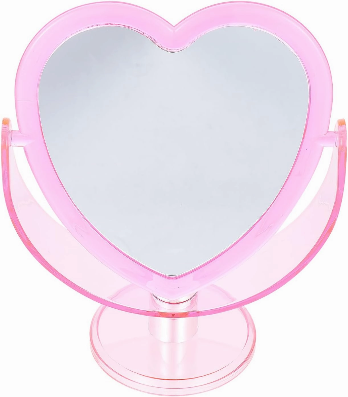 Heart Shaped Pink Makeup Mirror - Double-Sided Rotatable Vanity Mirror for Dresser, Desktop, Bathroom, Bedroom