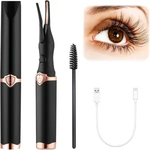 Heated Eyelash Curler, 2 in 1 Clip-Type Design, USB Rechargeable Electric Eyelash Curler, 3 Heat Modes, Natural Curling 24 Hours Long Lasting, Beauty Tools for Women (Black)