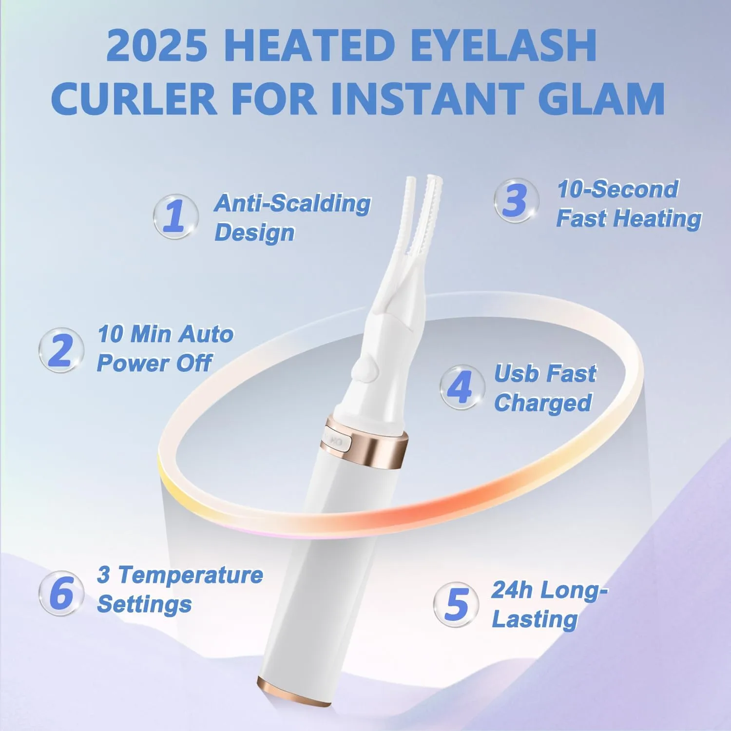 Heated Eyelash Curler - 2-in-1 Clip-Type Electric Lash Curler, USB Rechargeable with 24H Long Lasting, 3 Heat Settings & 8-Second Fast Heating, Makeup Tool Gift for Women Girls (White)