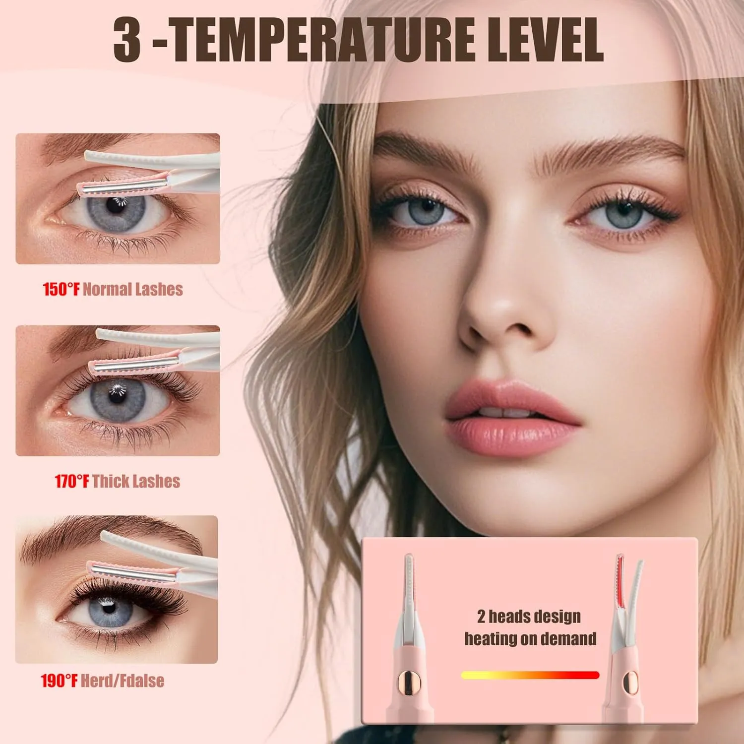 Heated Eyelash Curler - 2 in 1 Clip- Type Heated lash Curler Best Seller Electric Eyelash Curler LED Display 3 Temp Settings for Makeup Tools USB Rechargeable Natural Curling 24H Long Lasting-Pk A1B