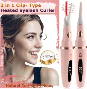 Heated Eyelash Curler - 2 in 1 Clip- Type Heated lash Curler Best Seller Electric Eyelash Curler LED Display 3 Temp Settings for Makeup Tools USB Rechargeable Natural Curling 24H Long Lasting-Pk A1B