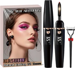 Heated Eyelash Curler, Electric Eyelash Curlers Type C Rechargeable, Heated Lash Curler for Women Natural Eye Lash Curler Makeup Tool with Eyelash Comb, 24 Hours Long Lasting - Black C