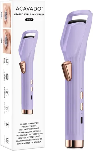 Heated Eyelash Curler - Fast Heat up in 8s - 24 Hours Long Lasting - Rechargeable Electric Eyelash Curler with Type-C, Innovative L Silicone, 2 Heat Modes, Anti-Burn Eyelid, Purple