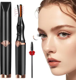 Heated Eyelash Curler - Fast Heat up in 8s - 3 Heat Modes with USB Rechargeable - Electric Eyelash Curler - Natural Curling 24 Hours Long Lasting, Anti-Burn Eyelid, Brown Black CA