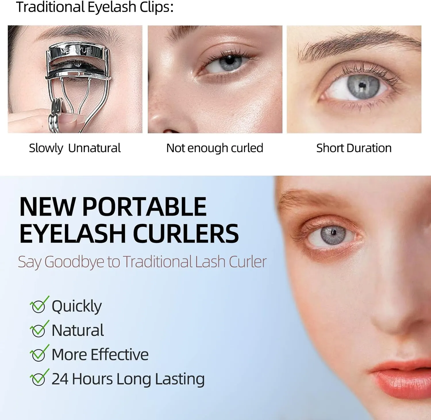 Heated Eyelash Curler, Heated Lash Curler, Portable USB C Rechargeable Eyelash Curler 24H Long Lasting Intelligent Power Off Electric Eyelash Curler with Eyelash Comb for Makeup - Black