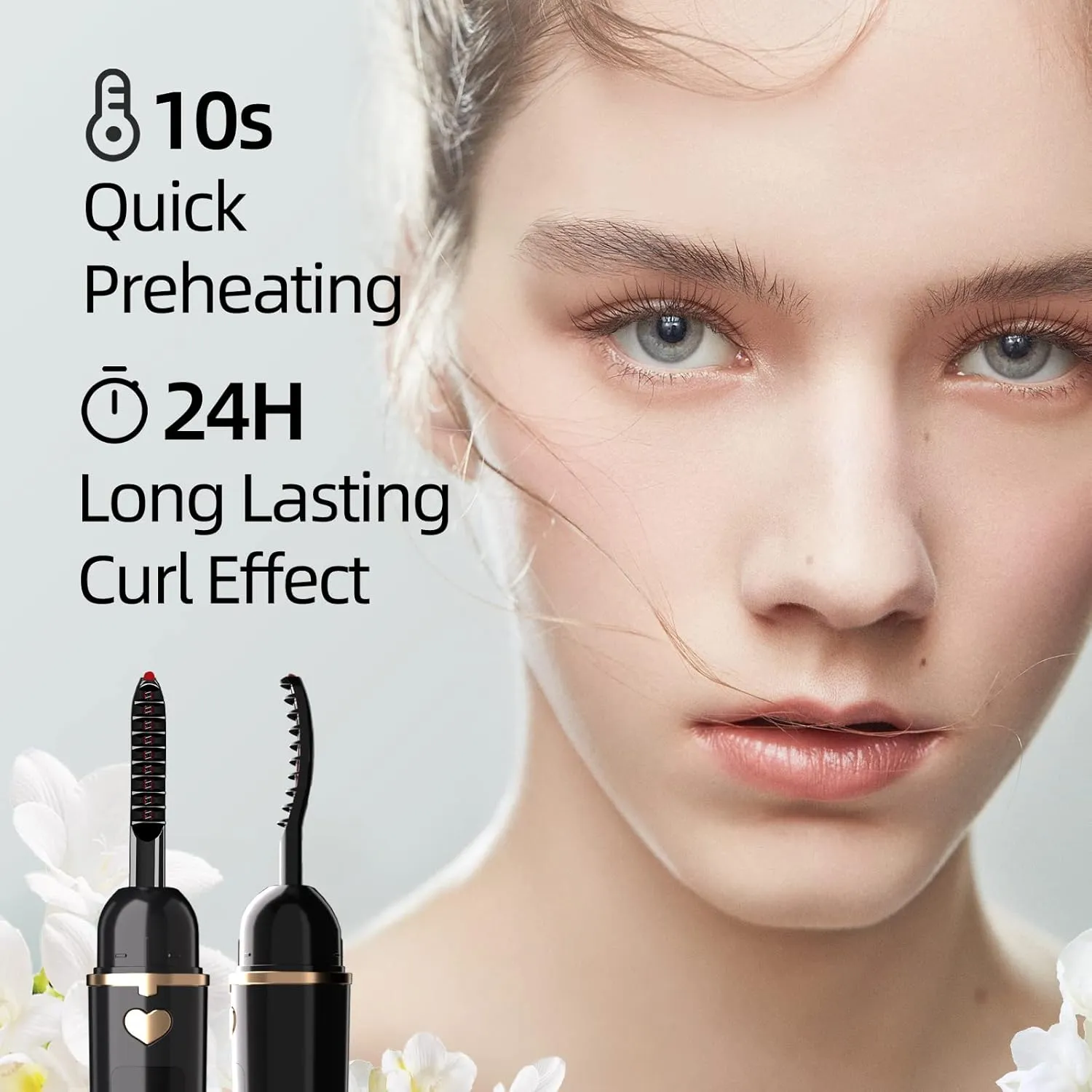 Heated Eyelash Curler, Heated Lash Curler, Portable USB C Rechargeable Eyelash Curler 24H Long Lasting Intelligent Power Off Electric Eyelash Curler with Eyelash Comb for Makeup - Black