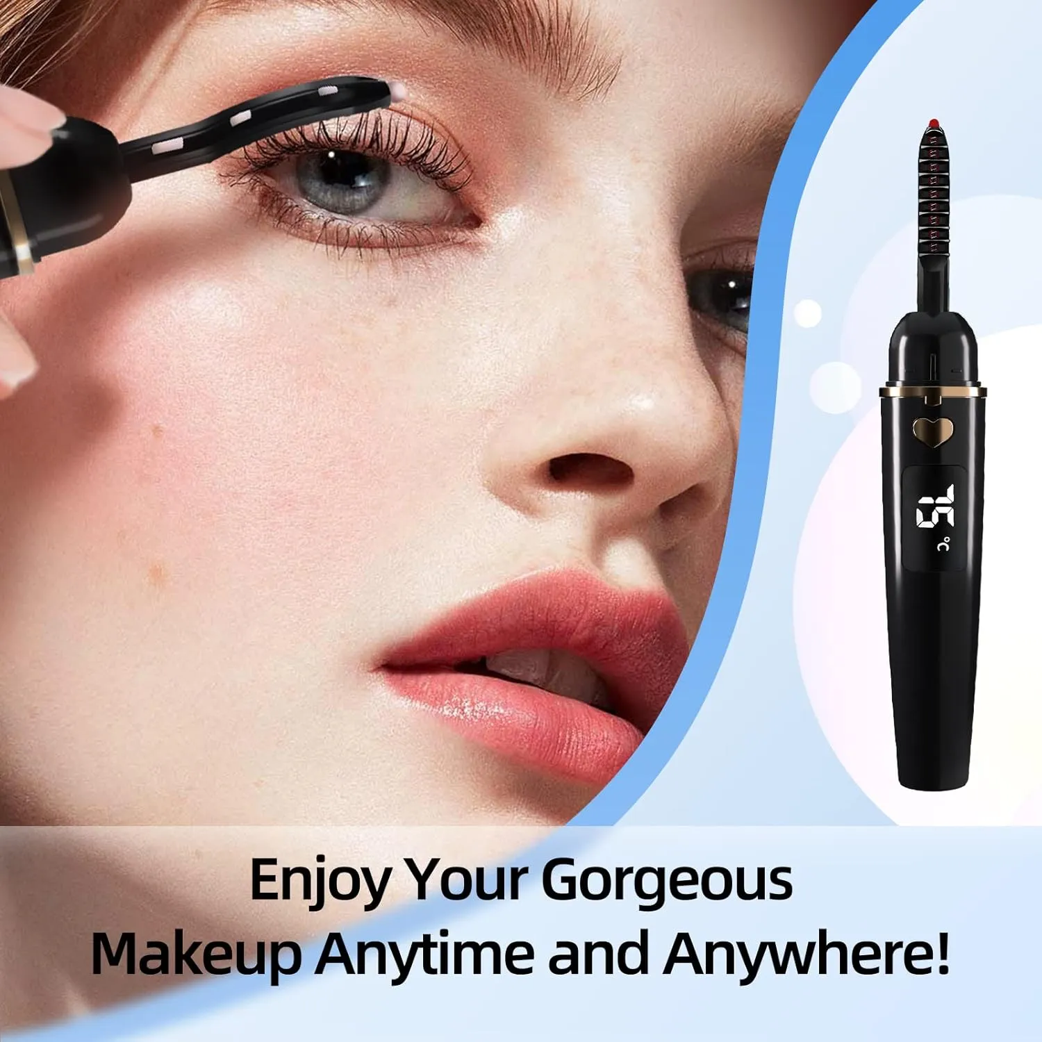 Heated Eyelash Curler, Heated Lash Curler, Portable USB C Rechargeable Eyelash Curler 24H Long Lasting Intelligent Power Off Electric Eyelash Curler with Eyelash Comb for Makeup - Black