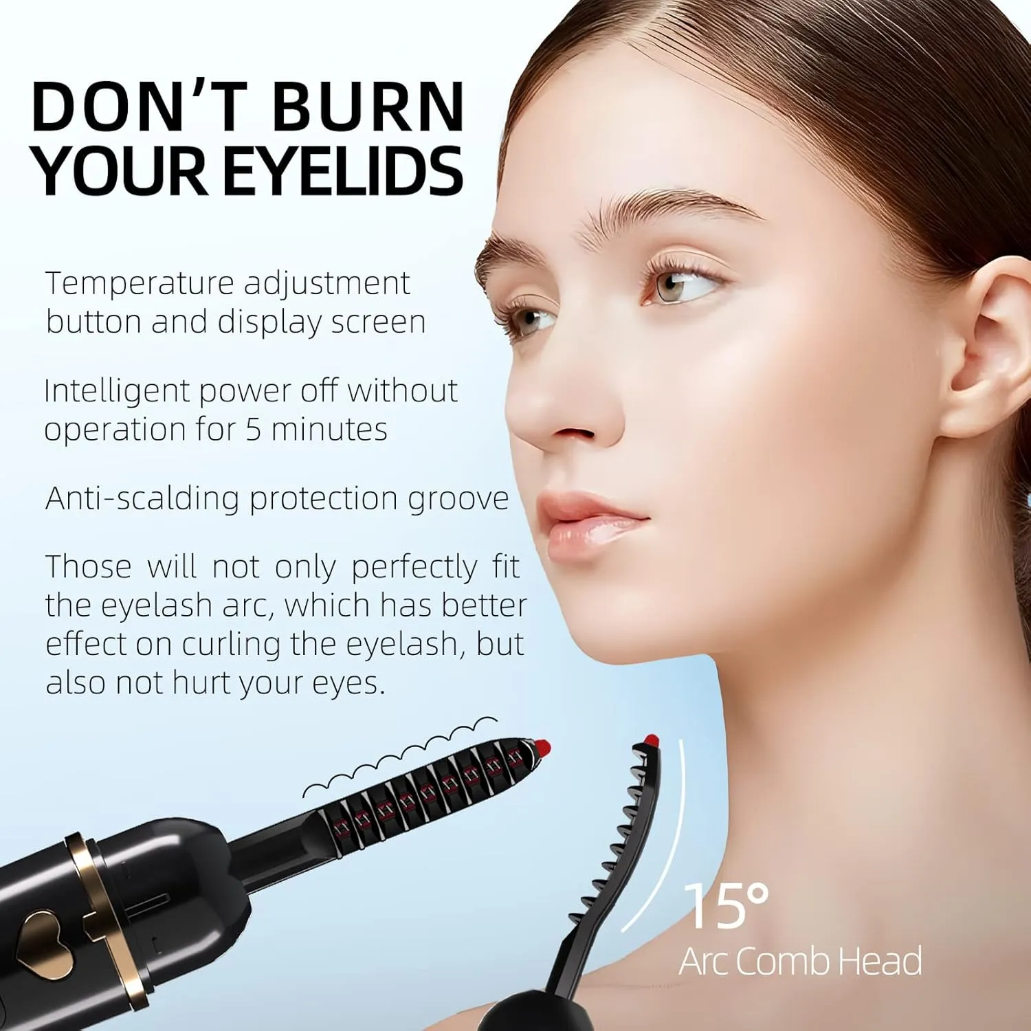 Heated Eyelash Curler, Heated Lash Curler, Portable USB C Rechargeable Eyelash Curler 24H Long Lasting Intelligent Power Off Electric Eyelash Curler with Eyelash Comb for Makeup - Black
