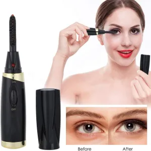 Heated Eyelash Curler, Portable Mini Electric Eyelash Curling Long Lasting Heated Eye Lashes Applicator Long Lasting Curling Makeup Tool for All Eye Shapes Eyelash Thickening & Lengthening(Black)