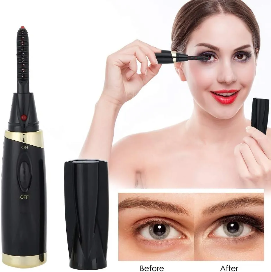 Heated Eyelash Curler, Portable Mini Electric Eyelash Curling Long Lasting Heated Eye Lashes Applicator Long Lasting Curling Makeup Tool for All Eye Shapes Eyelash Thickening & Lengthening(Black)