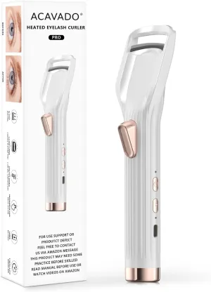 Heated Eyelash Curler Premium PRO - Fast Heat up in 8s - 24 Hours Long Lasting - Rechargeable Electric Eyelash Curler with Type-C, 2 Heat Modes, Anti-Burn Eyelid, Gift for Women Girls, White-CA
