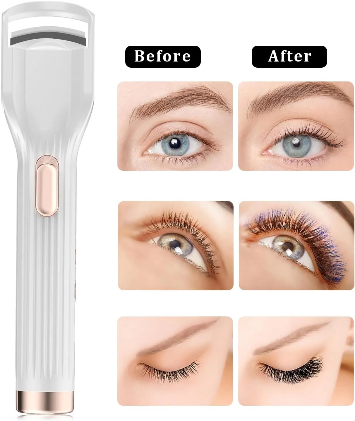 Heated Eyelash Curler Premium PRO - Fast Heat up in 8s - 24 Hours Long Lasting - Rechargeable Electric Eyelash Curler with Type-C, 2 Heat Modes, Anti-Burn Eyelid, White-BA