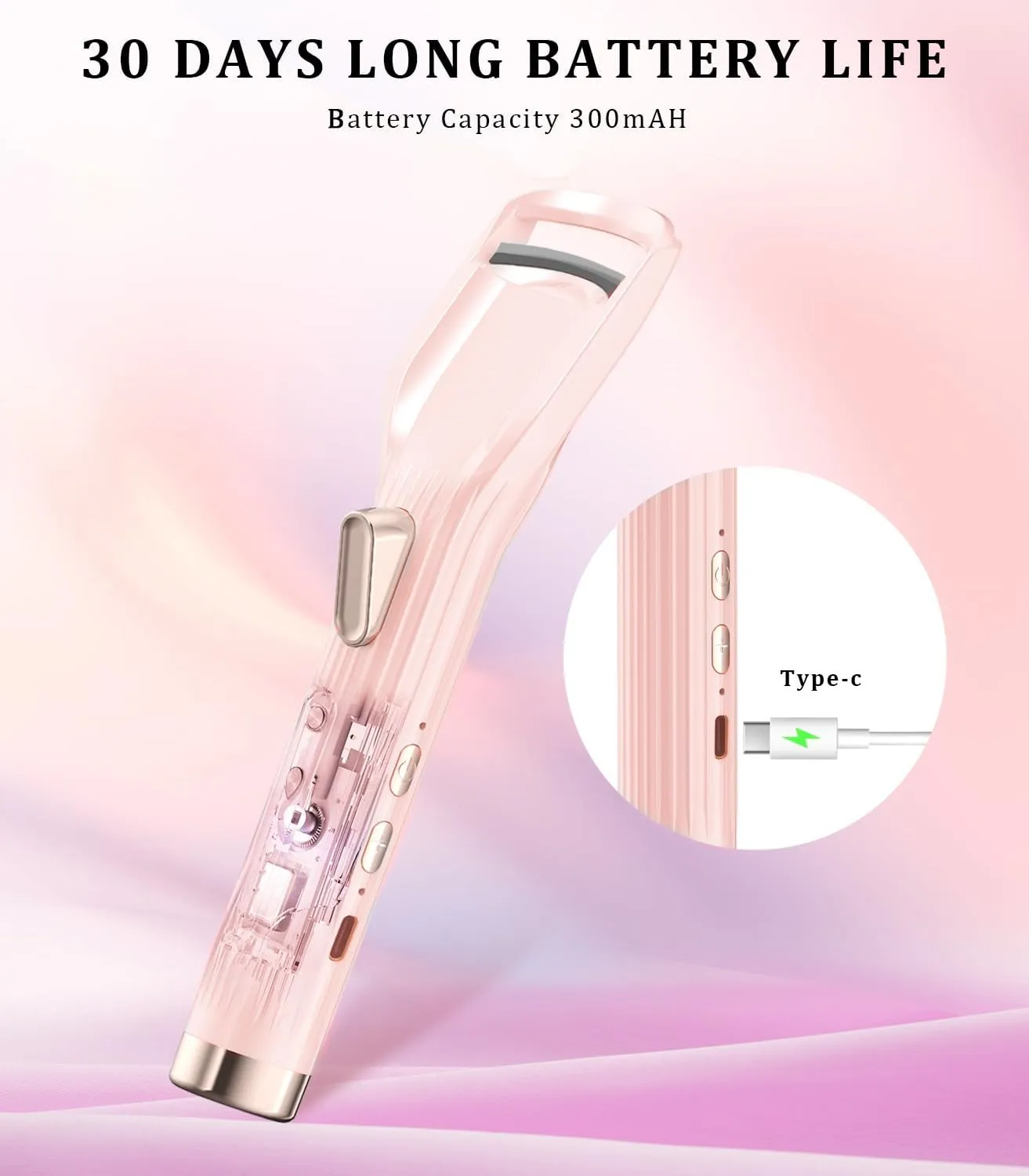 Heated Eyelash Curler Premium PRO - Fast Heat up in 8s - 24 Hours Long Lasting - Rechargeable Electric Eyelash Curler with Type-C, Innovative L Silicone, 2 Heat Modes, Anti-Burn Eyelid, Pink-CA
