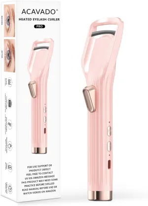 Heated Eyelash Curler Premium PRO - Fast Heat up in 8s - 24 Hours Long Lasting - Rechargeable Electric Eyelash Curler with Type-C, Innovative L Silicone, 2 Heat Modes, Anti-Burn Eyelid, Pink-CA