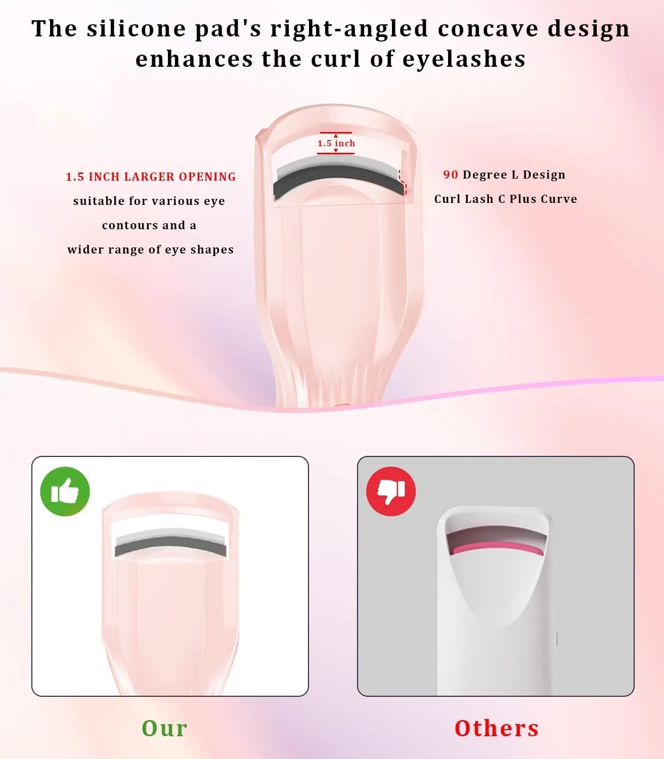 Heated Eyelash Curler Premium PRO - Fast Heat up in 8s - 24 Hours Long Lasting - Rechargeable Electric Eyelash Curler with Type-C, Innovative L Silicone, 2 Heat Modes, Anti-Burn Eyelid, Pink-CA