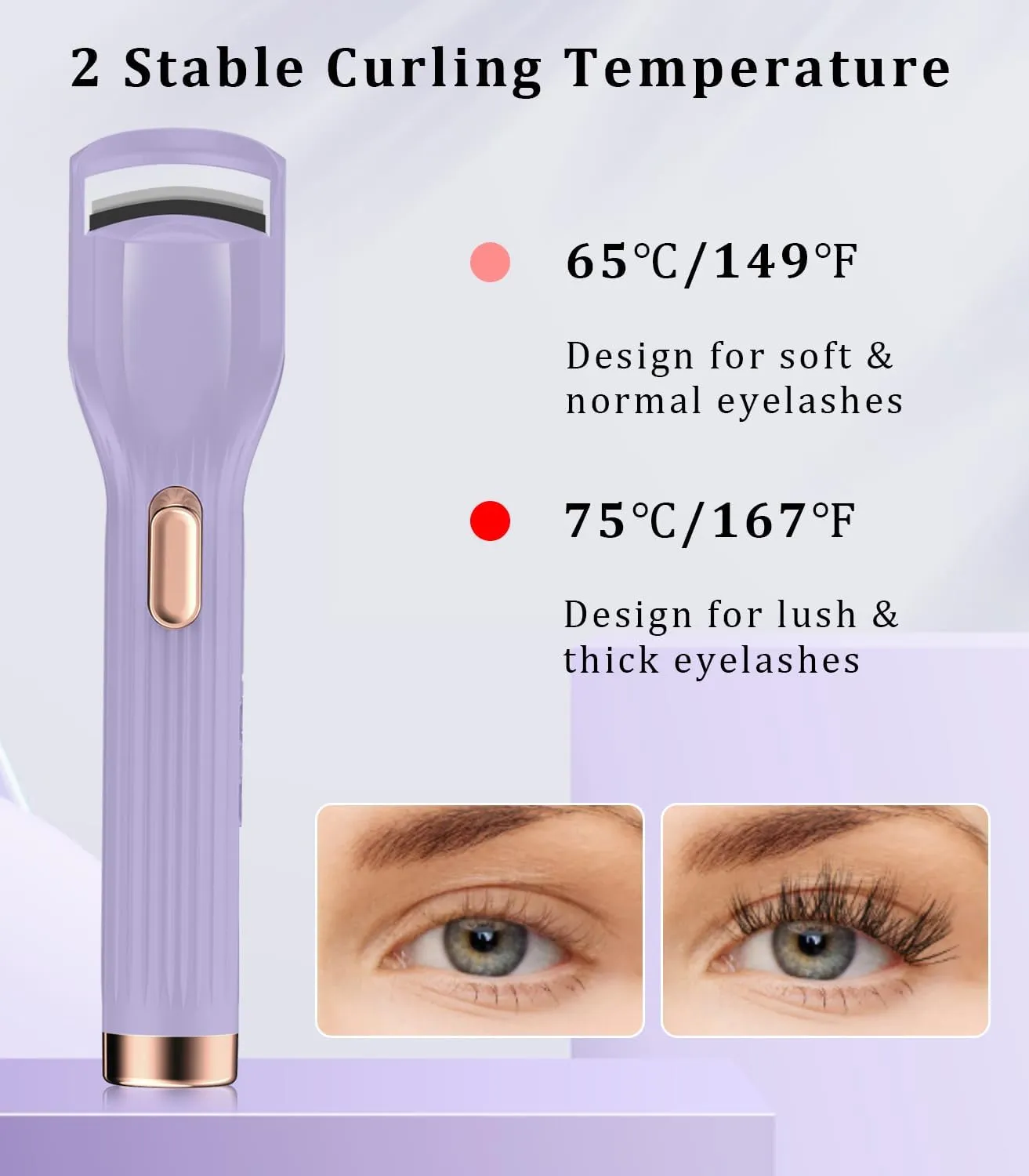 Heated Eyelash Curler Premium PRO - Fast Heat up in 8s - 24 Hours Long Lasting - Rechargeable Electric Eyelash Curler with Type-C, Innovative L Silicone, 2 Heat Modes, Anti-Burn Eyelid, Purple-BA
