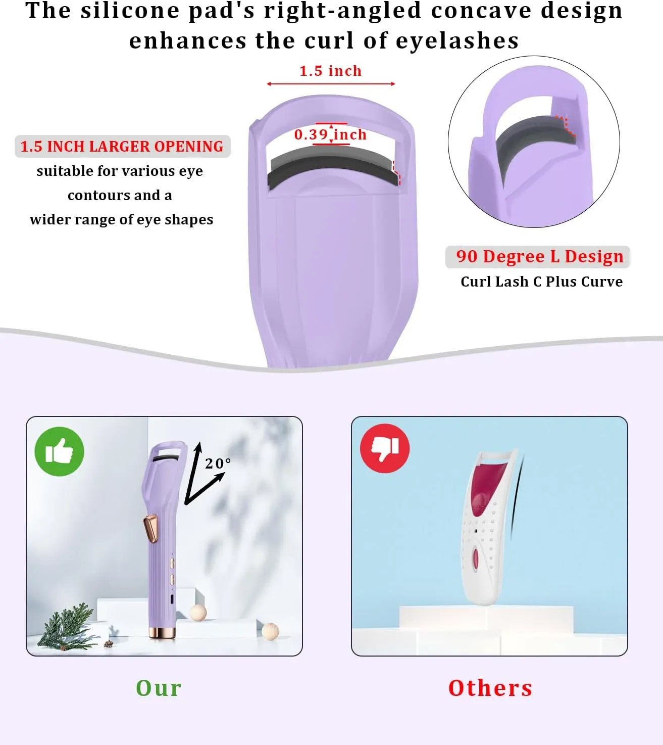 Heated Eyelash Curler Premium PRO - Fast Heat up in 8s - 24 Hours Long Lasting - Rechargeable Electric Eyelash Curler with Type-C, Innovative L Silicone, 2 Heat Modes, Anti-Burn Eyelid, Purple-BA