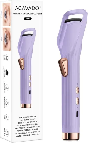 Heated Eyelash Curler Premium PRO - Fast Heat up in 8s - 24 Hours Long Lasting - Rechargeable Electric Eyelash Curler with Type-C, Innovative L Silicone, 2 Heat Modes, Anti-Burn Eyelid, Purple-BC