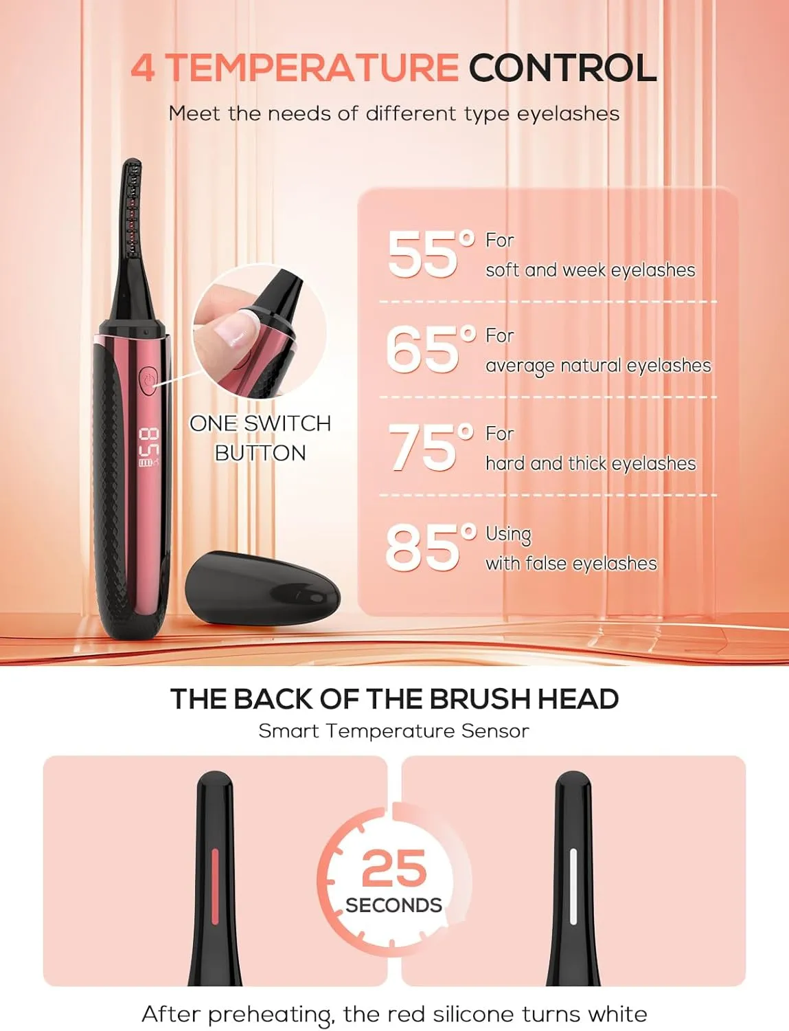 Heated Eyelash Curler, Rechargeable Electric Eyelash Curler with 4 Temp Modes Anti-Burn & LED Display Intelligent Auto-0ff for Women Quick Natural Curling Makeup, Heated-Lash-Curler-Portable