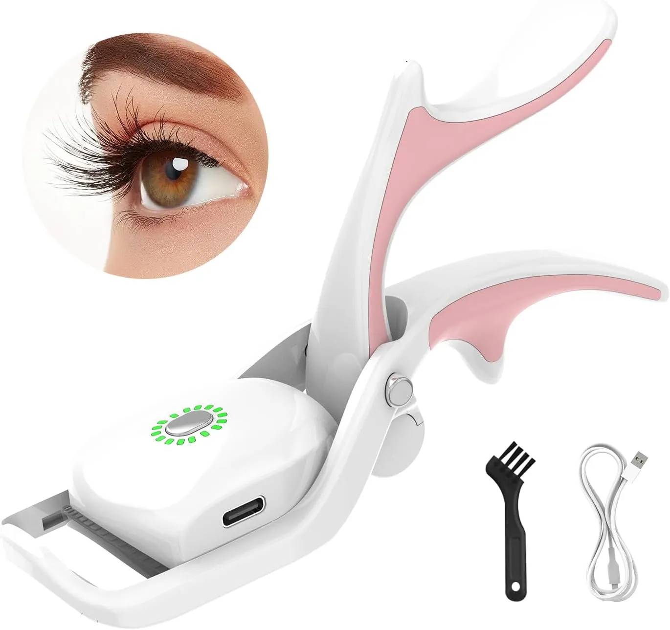 Heated Eyelash Curler, Rechargeable Handheld Eyelash Curler with 3 Heating Modes & 15s Fast Preheat 5 Mins Power 0ff and Large Wide Opening for Quick Natural Eyelashes, Heated-Eyelash-Curler-Electric