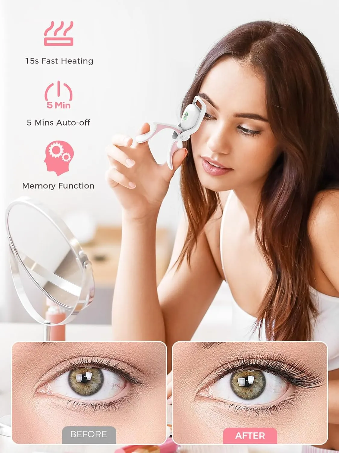 Heated Eyelash Curler, Rechargeable Handheld Eyelash Curler with 3 Heating Modes & 15s Fast Preheat 5 Mins Power 0ff and Large Wide Opening for Quick Natural Eyelashes, Heated-Eyelash-Curler-Electric