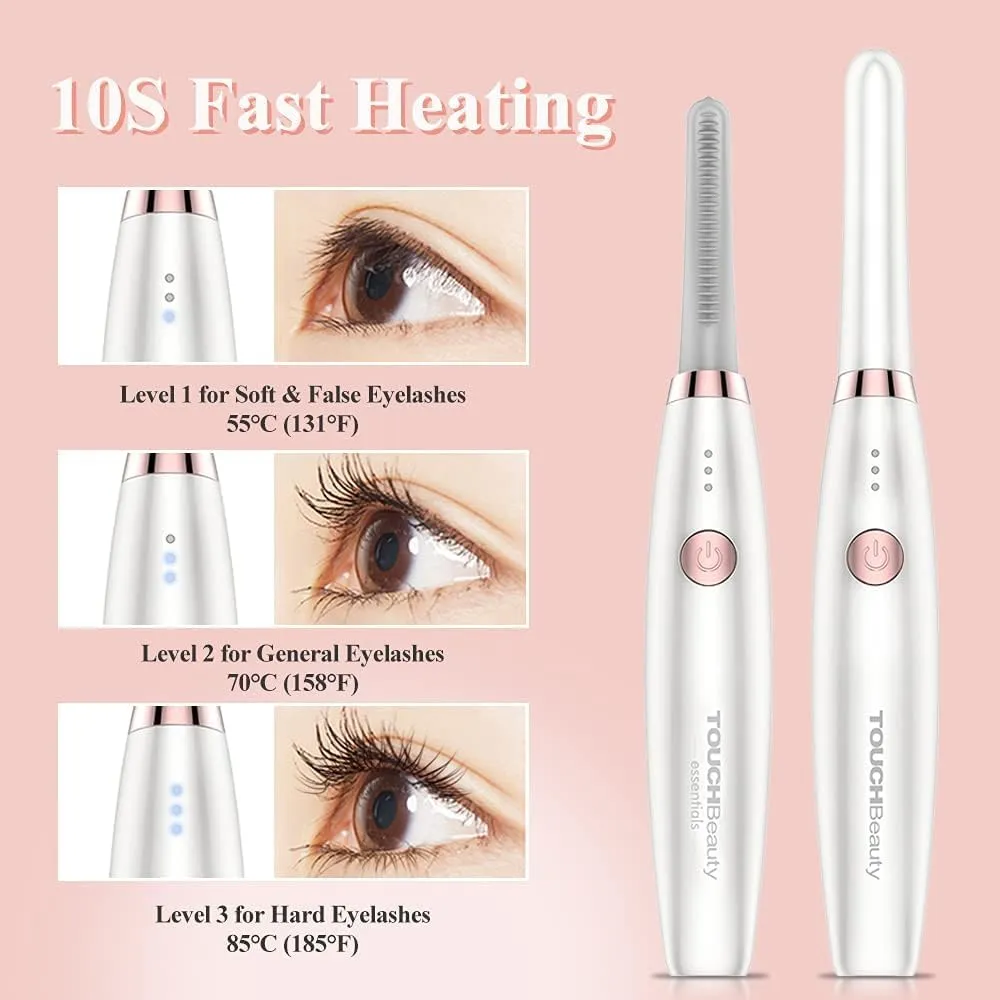 Heated Eyelash Curler, TOUCHBeauty Electric Eyelash Curler USB Rechargeable Eyelash Curler with 3 Temperature Settings Silicone Comb Lash Curler for Girls Women Quick Heating Curling1859