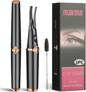 Heated Eyelash Curler, USB Rechargeable Electric Heating Eyelash Curler for Women, 3 Temperature Modes 2 in 1 Clip-Type Eyelash Curler with Built-in Comb Fast Heating & Long Lasting