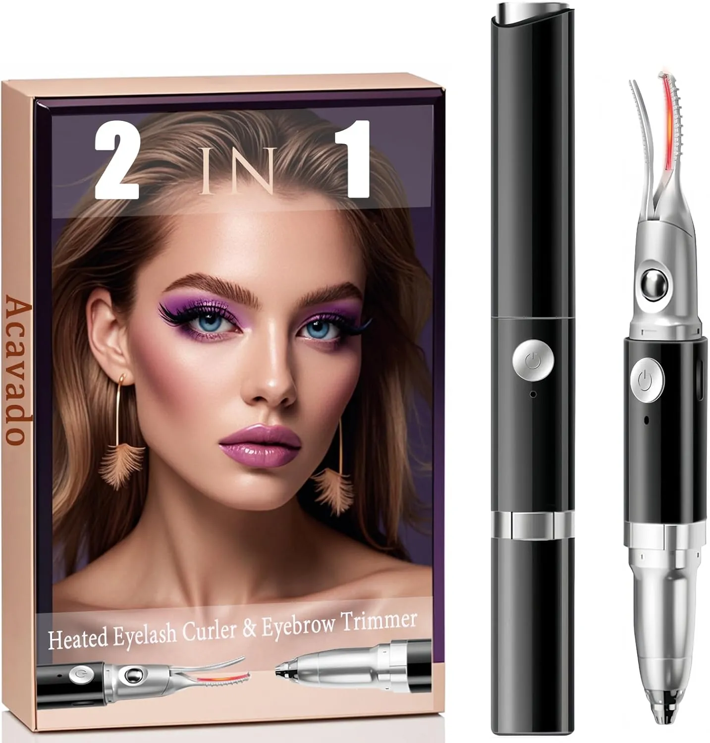 Heated Eyelash Curlers and Eyebrow Trimmer for Women 2 Temperature Modes Anti-Burn Electric Eyelash Curler with USB Rechargeable Heated Eyelash Curler