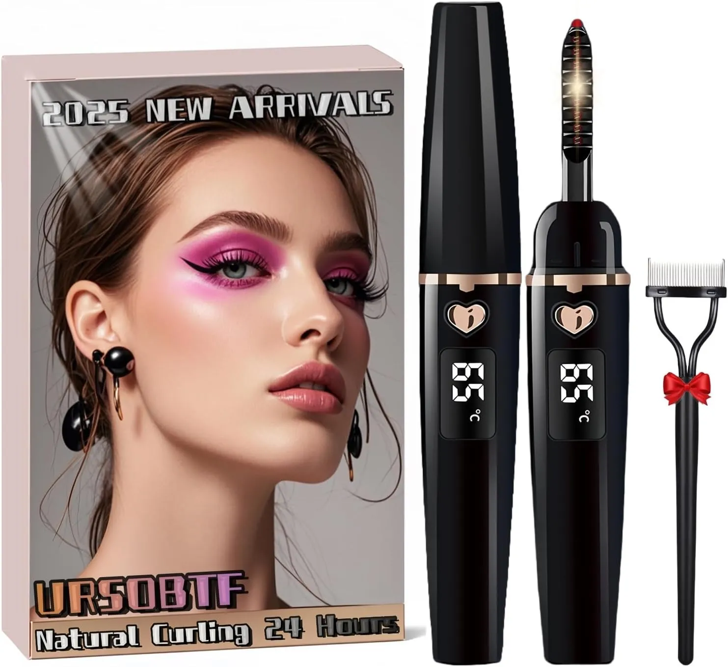 Heated Eyelash Curlers, Electric Eyelash Curler Type C Rechargeable, Heated Lash Curler for Women Natural Eye Lash Curler Makeup Tool with Eyelash Comb, 24 Hours Long Lasting - Black-01