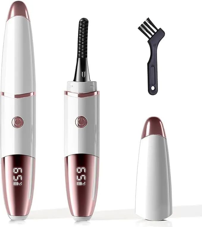 Heated Eyelash Curlers - Fast Heat up Within 10s - 24 Hours Long Lasting - Rechargeable Electric Eyelash Curler with Type-C, with 4 Heating Modes Anti-Burn Mini Lash Curler with LED Display-White