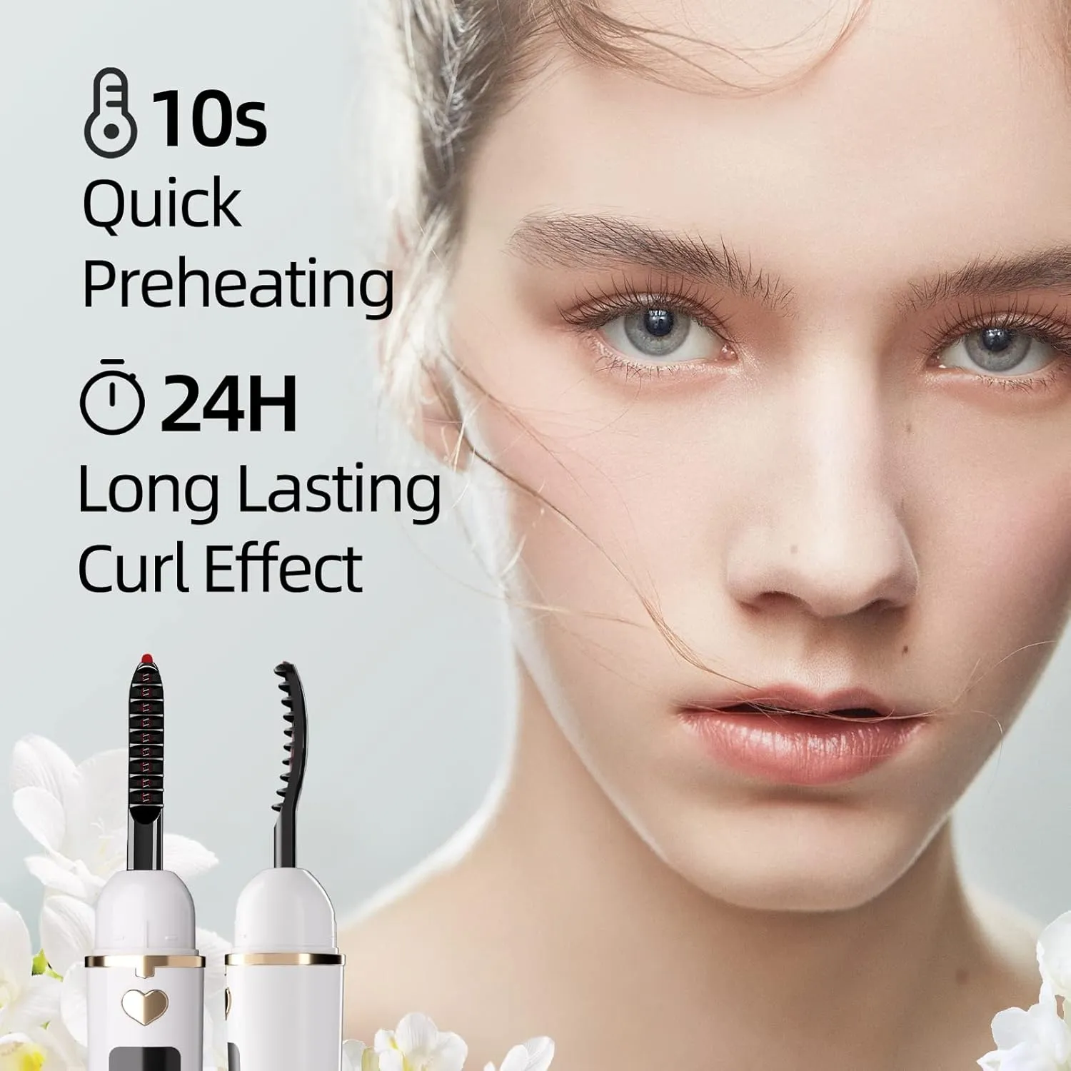 Heated Eyelash Curlers, Portable Heated Lash Curler,Heated Eyelash Curler Intelligent Power 0ff, Makeup Electric Eyelash Curler (White, X8-132MM)