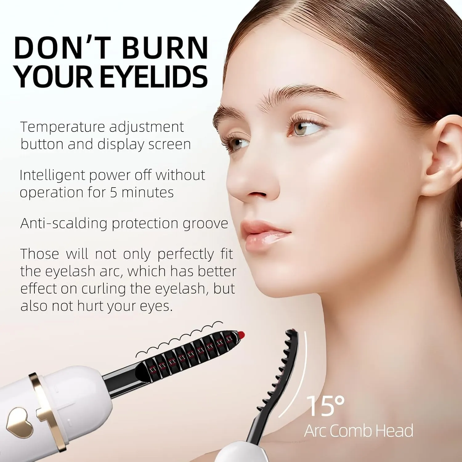 Heated Eyelash Curlers, Portable Heated Lash Curler,Heated Eyelash Curler Intelligent Power 0ff, Makeup Electric Eyelash Curler (White, X8-132MM)