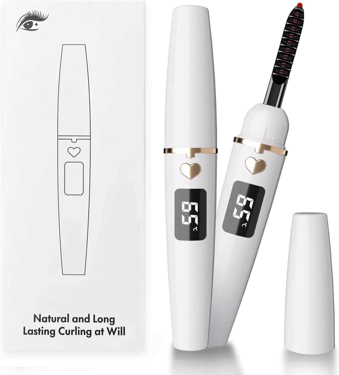 Heated Eyelash Curlers, Portable Heated Lash Curler,Heated Eyelash Curler Intelligent Power 0ff, Makeup Electric Eyelash Curler (White, X8-132MM)